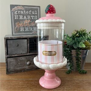 Sheffield Home Valentine's Day Glass Candy Jar With Strawberry On Top NEW